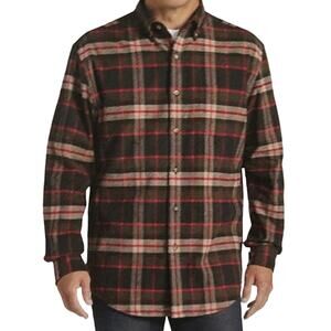 Pendleton Brown Plaid Button-Down Shirt with Red and Cream Accents